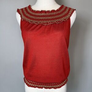 Yves Saint Laurent Rive Gauche Vintage Red Merino Wool Knit Top Italy Large
